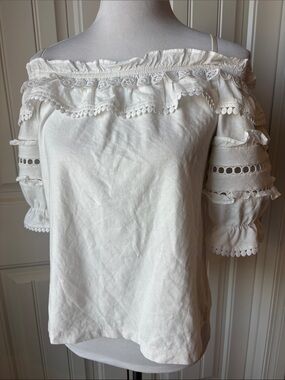 Lilly Pulitzer White Off-Shoulder Eyelet Ruffle Tunic